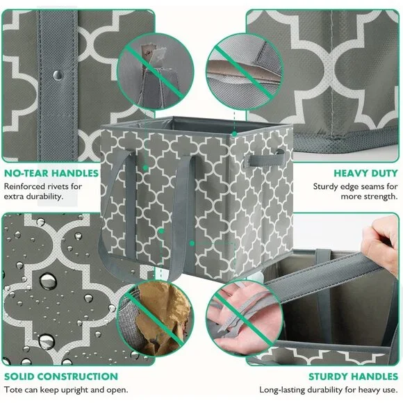 Reusable Grocery Bags 2-Pack Foldable Washable Storage Bins Basket Water Resista - Picture 6 of 6